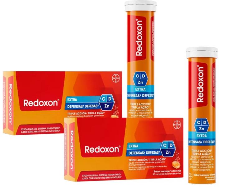 Redoxon Extra Defensas Vitamina D, C y Zinc 2x30 Comprimidos Efervescentes Naranja