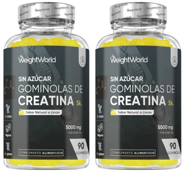 WeightWorld Gominolas de Creatina sin Azúcar Sabor Limón 5000mg 2x90 uds