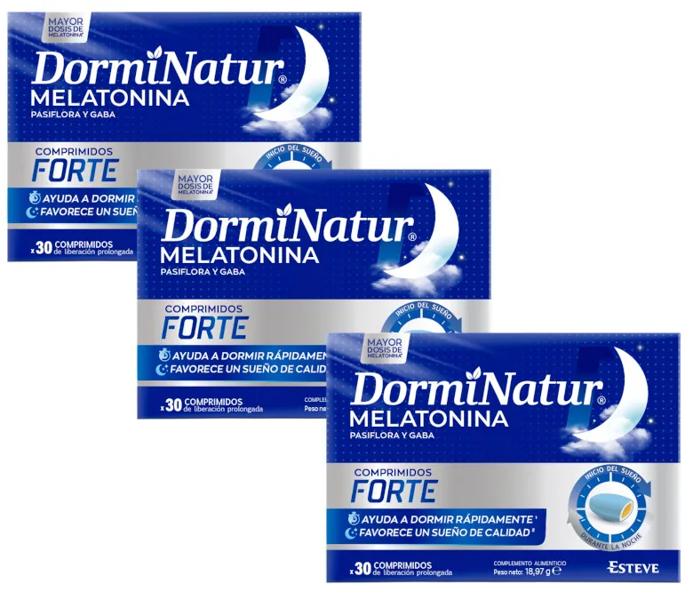DormiNatur Forte Melatonina, Pasiflora y Gaba 3x30 Comprimidos
