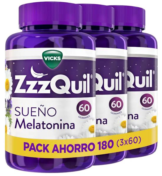 ZzzQuil Sueño Melatonina 1mg Dormir Frutos del Bosque 3x60 Gummies