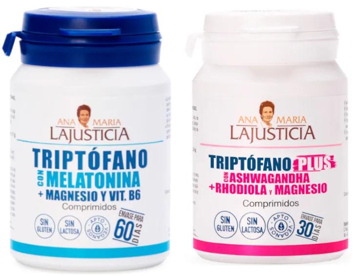 Ana Maria Lajusticia Triptófano Plus Ashwagandha + Rhodiola + Magnesio 60 Comprimidos + Triptófano + Melatonina + Magnesio y Vit. B6 60 Comprimidos