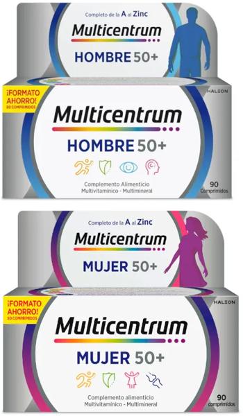 Multicentrum Hombre 50+ 90 Comprimidos + Multicentrum 50+ Mujer 90 Comprimidos