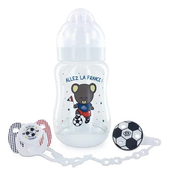 DBB REMOND  Coffret Foot Blanc compos&eacute; d'1 biberon 1 sucette + attache sucette 