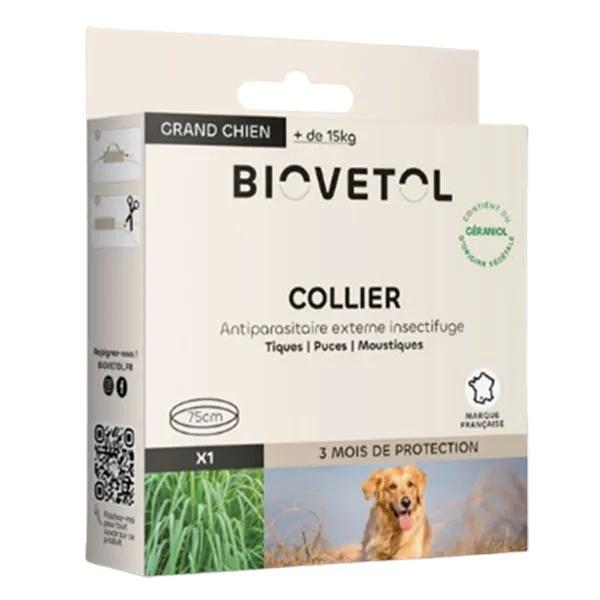 Collier anti-puces Grand Chien (+15 kg)- BIOVETOL - Antiparasitaire d'origine Végétale – anti parasitaire 75 cm