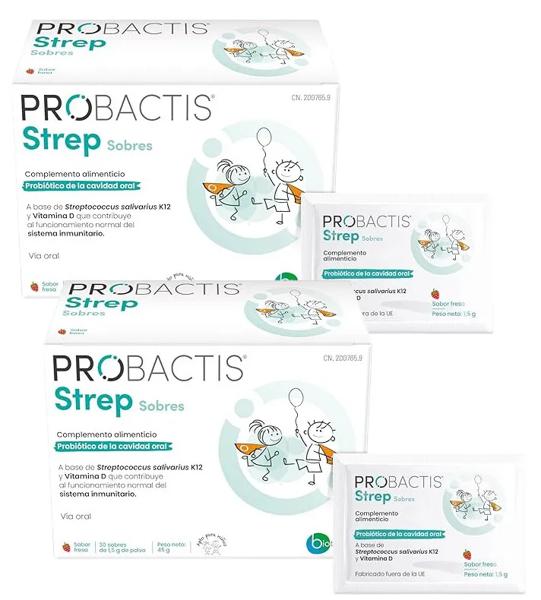 Probactis Strep Fresa Probiótico para Niños 2x30 Sobres