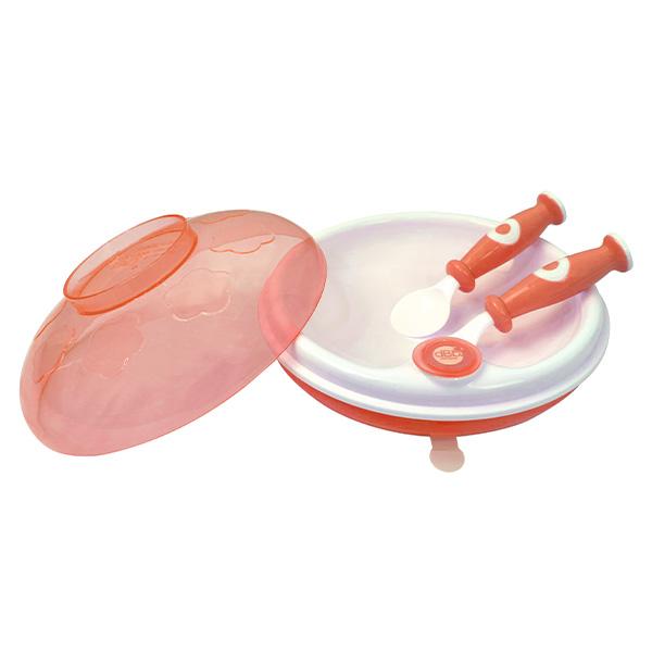 Assiette Garde au chaud avec couvercle et couverts Coloris Corail