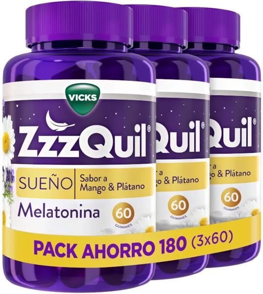 ZzzQuil Sueño Melatonina Dormir Mango y Plátano 3x60 Gummies