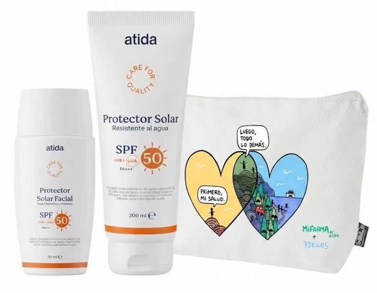 Atida Pack Protección Solar SPF50 Facial 50ml + Corporal 200ml + Neceser
