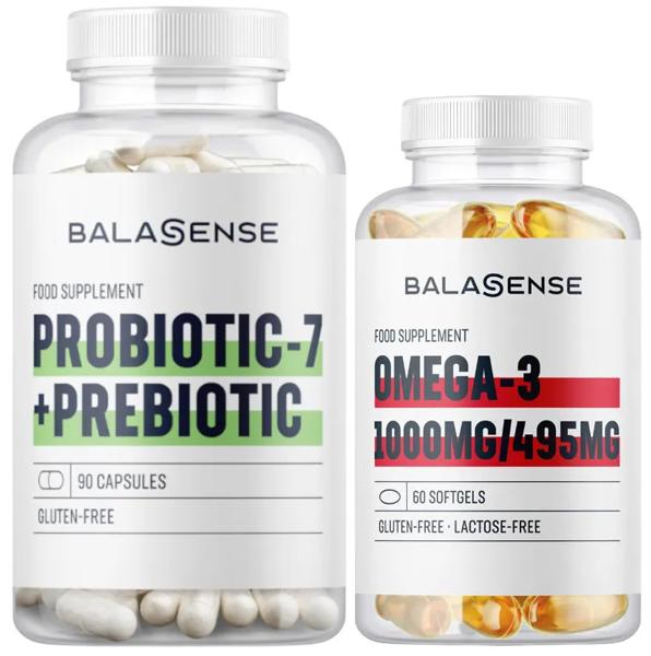Balasense Probióticos-7 y Prebióticos 90 Cápsulas + Omega 3 1000mg 60 Cápsulas Blandas
