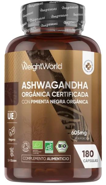 WeightWorld Ashwagandha Orgánica con Pimienta Negra Orgánica 605mg 180 Cápsulas
