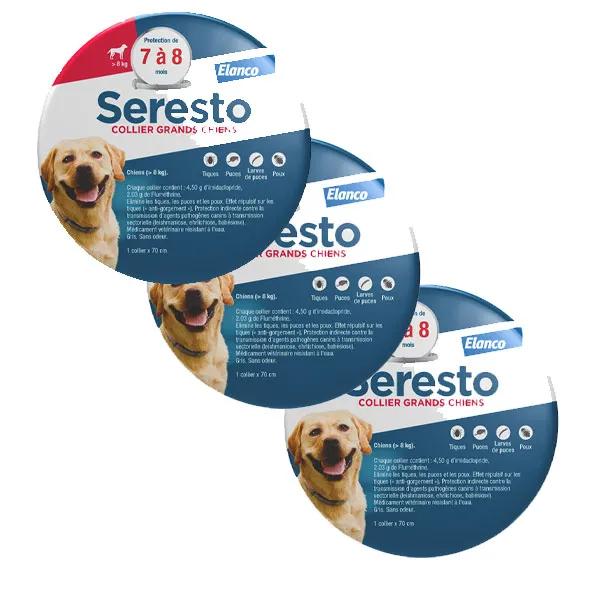 Meilleurs prix pour Seresto Grand Chien Collier Antiparasitaires +8kg x 3 unités