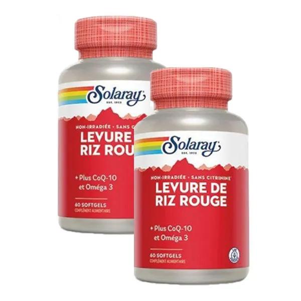 Solaray Levure de Riz Rouge Plus CoQ-10 et Oméga 3 Lot de 2 - 60 gélules