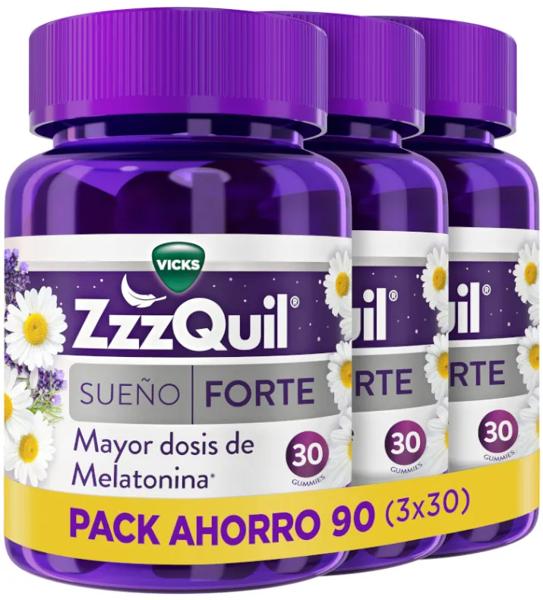 ZzzQuil Sueño Forte Mayor Dosis de Melatonina para Dormir 3x30 Gummies