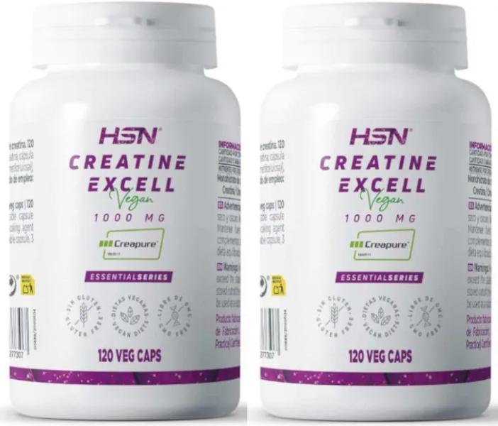 HSN Creatina Excell 1000mg (100% Creapure) 2x120 Cápsulas Veganas