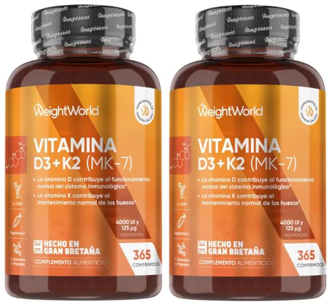 WeightWorld Vitamina D3 4000IU + K2 (MK-7) 125mcg 2x365 Comprimidos