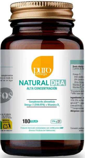 Puro Omega Natural DHA Alta Concentración 180 Perlas