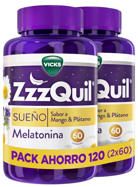 ZzzQuil Sueño Melatonina Dormir Mango y Plátano 2x60 Gummies