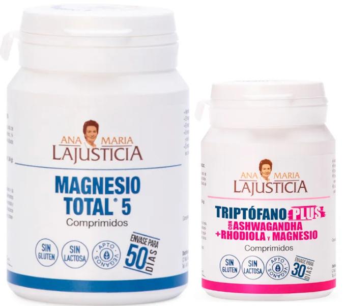 Ana Maria Lajusticia Magnesio Total 5 100 Comprimidos + Triptófano Plus Ashwagandha + Rhodiola + Magnesio 60 Comprimidos