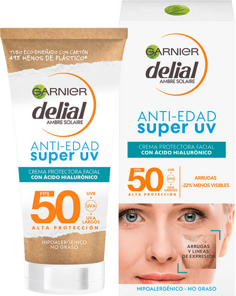 Garnier Delial Crema Protectora Facial Anti Edad SPF50 Ácido Hialurónico 50 Ml