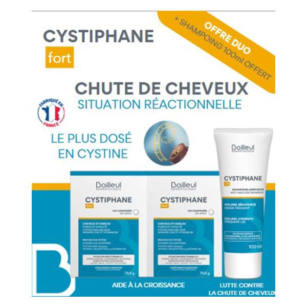 Cystiphane Fort Anti Chute 120 comprimés x2 + Shampoing 100ml offert