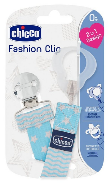 Chicco Clip Chupete Con Cinta Fashion  +0m Azul