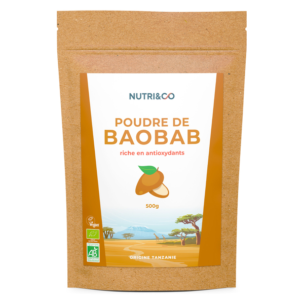 Nutri&Co Poudre de Baobab - Riche en antioxydants - 500g Vegan