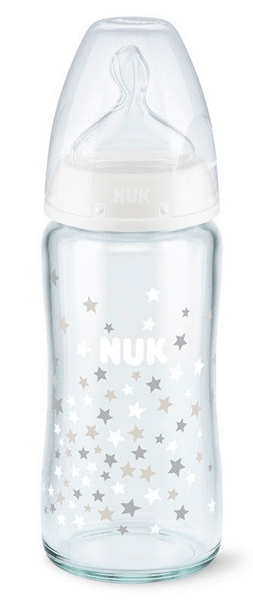 Nuk Biberón FC+ Cristal 0-6m Silicona Talla M 240 ml Estrellas Blanco 1 ud