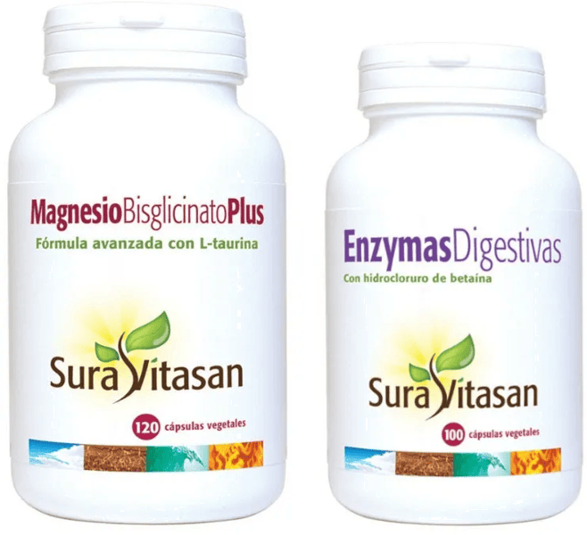 Sura Vitasan Enzymas Digestivas 100 Cápsulas + Magnesio Bisglicinato Plus 120 Cápsulas