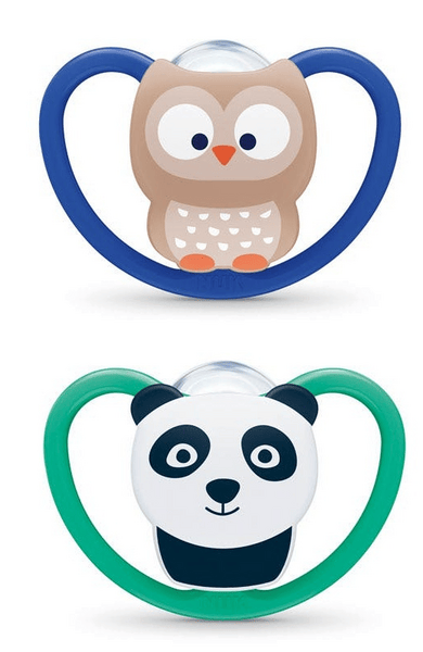 Nuk Space Chupete Silicona 6-18m Búho y Panda 2 uds