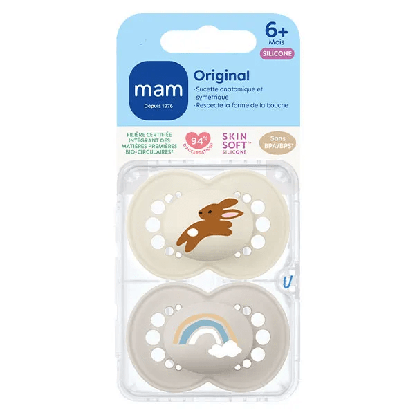 Sucette Original Nature 6+ mois Silicone Motif Lapin Arc en ciel x2 3