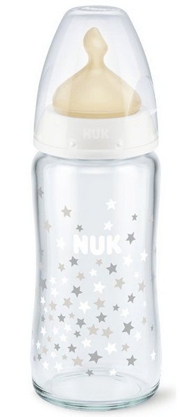 Nuk Biberón Cristal Látex Tetina M 240ml 0-6m Plateado