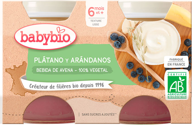 Babybio Yogur Vegetal Avena, Plátano Y Arándanos +6m 2x130gr