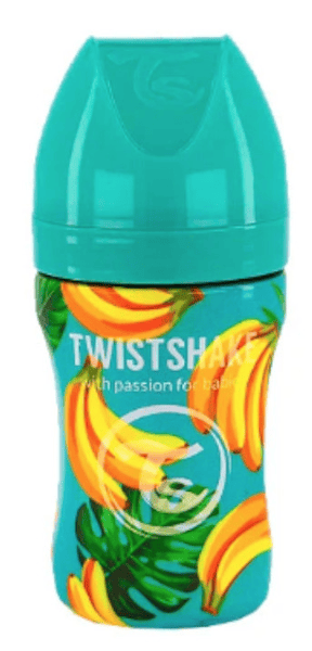 Twistshake Biberón Anticólico Acero Banana +2M 260 Ml