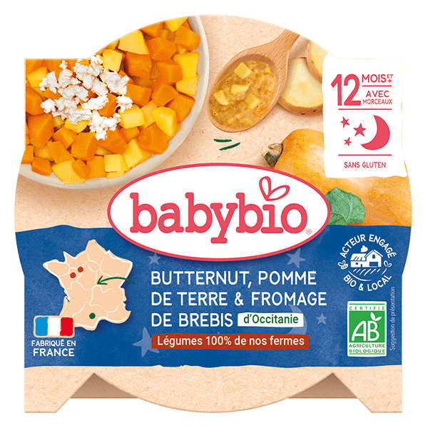Repas Soir Assiette Butternut Pomme de Terre Fromage de Brebis +12m Bio 230g 3