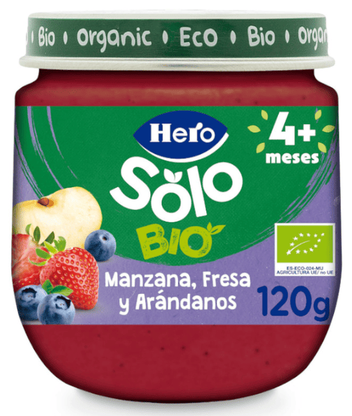 Hero Solo Bio Tarrito de Manzana, Fresa y Arándanos +4m 120 gr