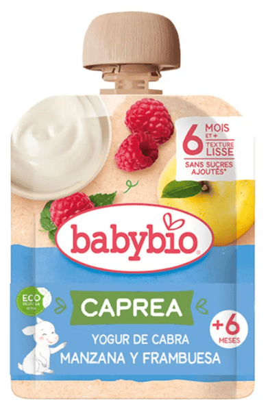 Babybio Caprea Pouche Yogur de Cabra Manzana y Frambuesa +6m 85 gr