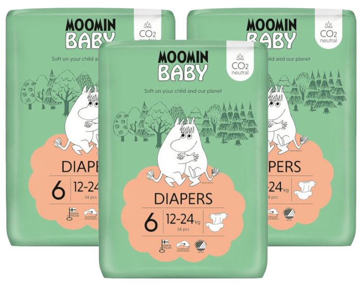 Moomin Baby Pañales Talla 6 (12-24  Kg) 3x34 uds