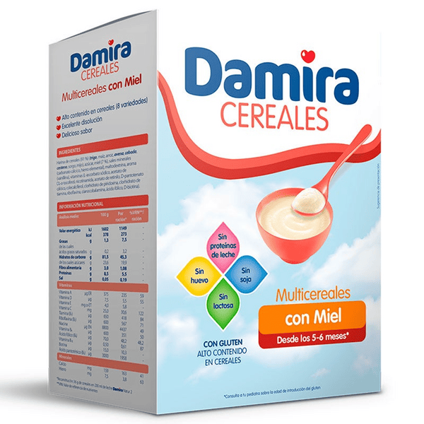Damira Papilla Multicereales Con Miel Sin Alérgenos 6m + 600 gr