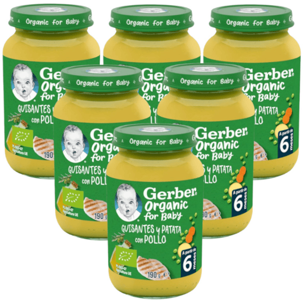 Gerber Organic Tarrito Guisantes, Patata y Pollo +6m 6x190 gr
