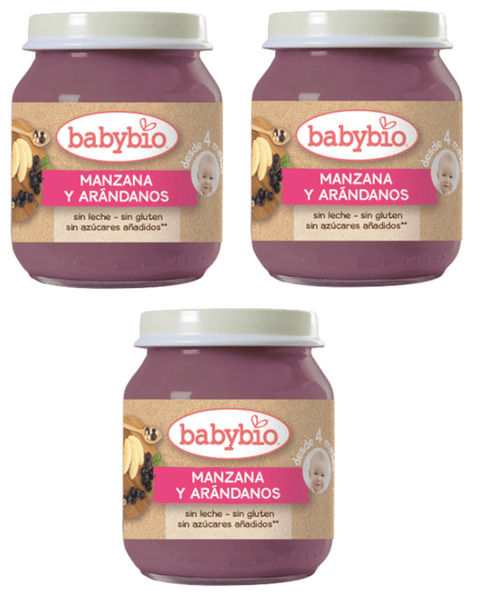 BabyBio Tarrito Manzana y Arándanos +4m 3x130 gr