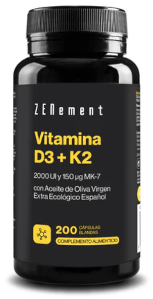 ZENement Vitamina D3+K2 Aceite de Oliva Virgen Extra 200 Cápsulas Blandas