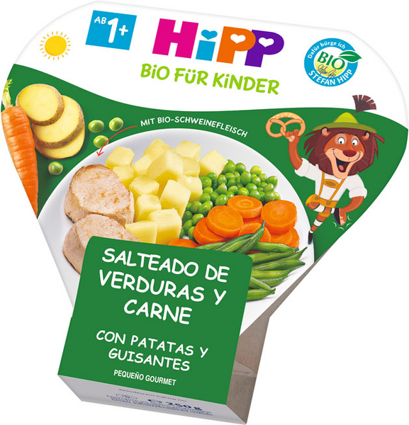 HiPP Salteado De Verduras, Carne, Patatas Y Guisantes +1 Año BIO 250 Gr