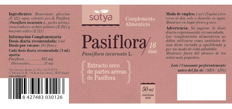 Sotya Pasiflora Extracto Glicerinado 50ml