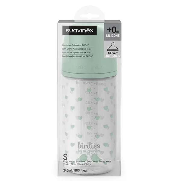 Biberon Verre Tétine SXPRO S Birdies Vert 240ml