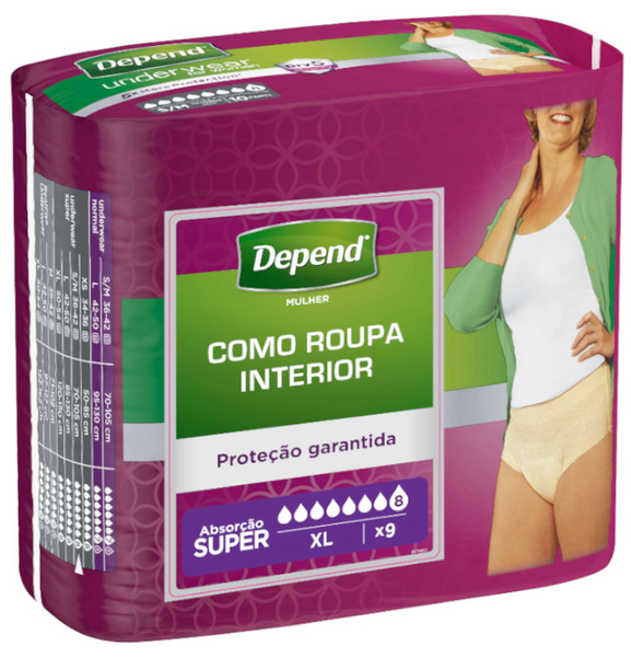 Depend Pañal Adulto Extradiscreto Super XL Mujer 9 Uds