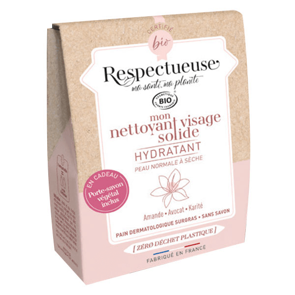 Mon Nettoyant Visage Solide Hydratant Bio 35g + Porte-Savon Végétal Offert 2