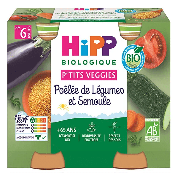 Bio P'tits Veggies Pot Poêlée de Légumes et Semoule +6m 2 x 190g 2