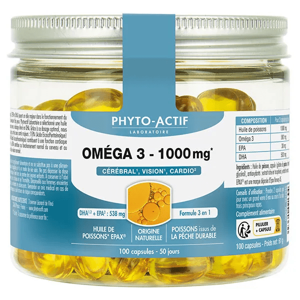 Phyto-Actif, Oméga 3 1000mg, 100 capsules
