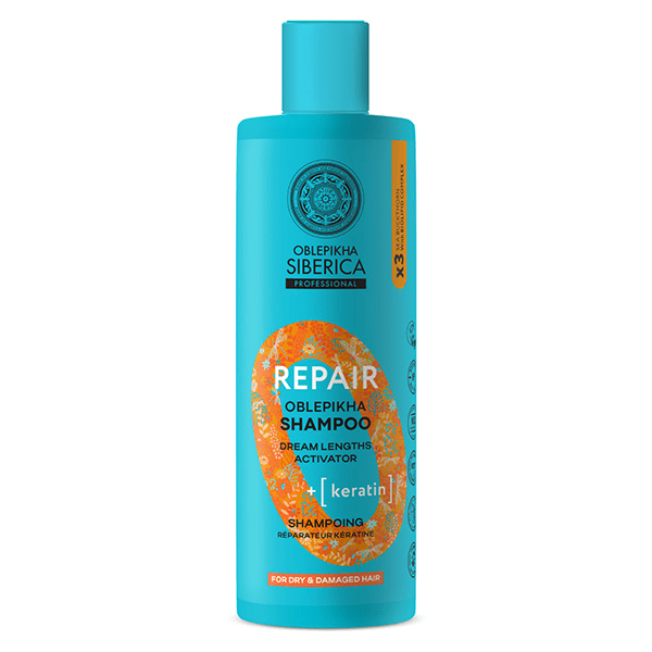 Oblepikha O Shampoing Repair Kératine à l'argousier cheveux secs et abimés 400ml