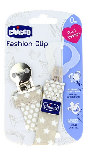 Chicco Clip Chupete Con Cinta Fashion +0m Gris